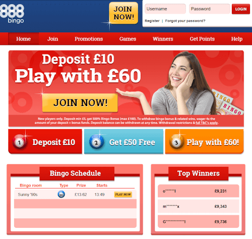 888 Bingo Homepage