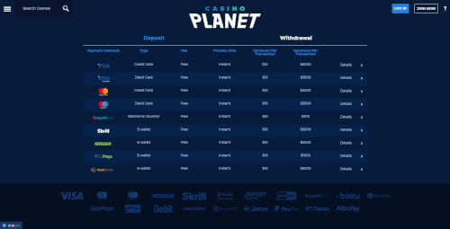 Casino Planet Banking Methods