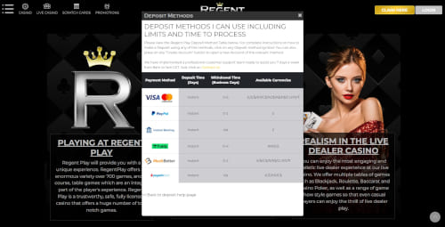 Regent Play payment methods